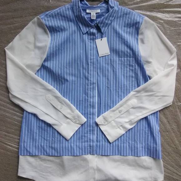3 for $20: Calvin Klein Striped Blouse-Size L - Picture 3 of 9